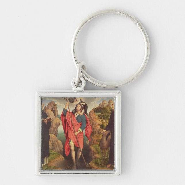 St Christopher 1484 Fyrkantig Silverfärgad Nyckelring (Framsidan)