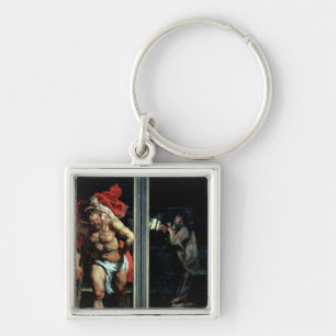 St Christopher och enslingen Fyrkantig Silverfärgad Nyckelring