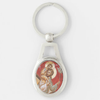 St Christopher oval metall Keychain Ovalt Silverfärgad Nyckelring