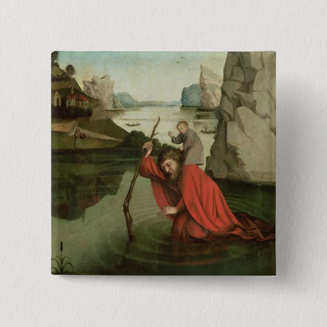 St Christopher som bär Kristusbarnet Knapp (Framsida)