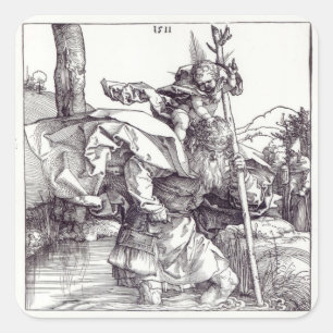 St. Christopher som bär på spädbarnet Kristus, 151 Fyrkantigt Klistermärke
