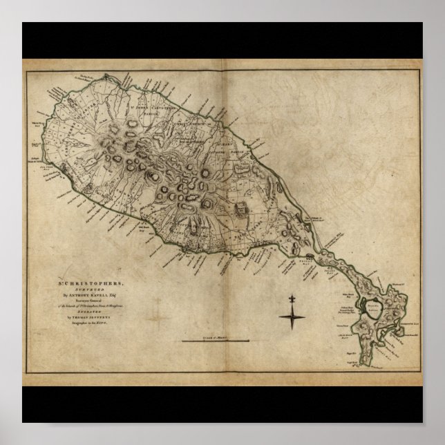 St. Christopher (St. Kitts), Västindien Karta Poster (Framsidan)