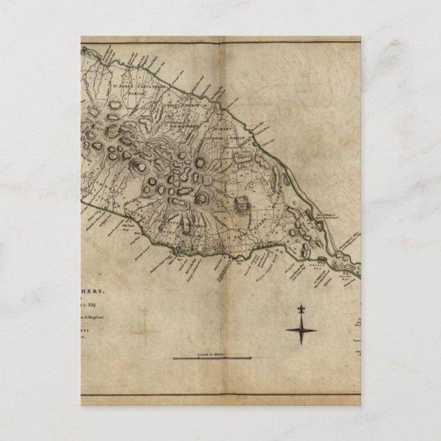 St. Christopher (St. Kitts), Västindien Karta Vykort (Framsida)