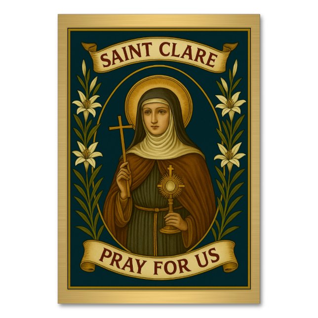 St. Clare of Assisi Catholique Bröllop Bord Bordsnummer (Framsidan)