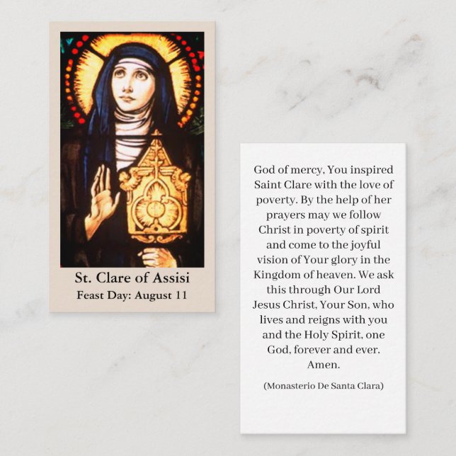 St. Clare of Assisi Prayer Card (Fram/baksida)