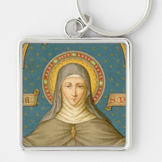 St. Clare of Assisi (SAU 027) Fyrkantig Silverfärgad Nyckelring (Framsidan)