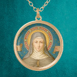 St. Clare of Assisi (SAU 027) Guldpläterat Halsband<br><div class="desc">Detaljerad beskrivning av en antikisk NeoGothic-bild av St. Clare of Assisi och Hennes Andlig-döttrar från ett sent 1800-tal av en kromolitografisk avvändningsutskrift som ritats av Baron Jean-Baptiste Bethune (1821-1894) och publicerats av Socièté de St. Augustin, Bruges, Belgien, i designer, i designer, i designer, Belgien, designer, designer, designer, designer Privat insamling...</div>