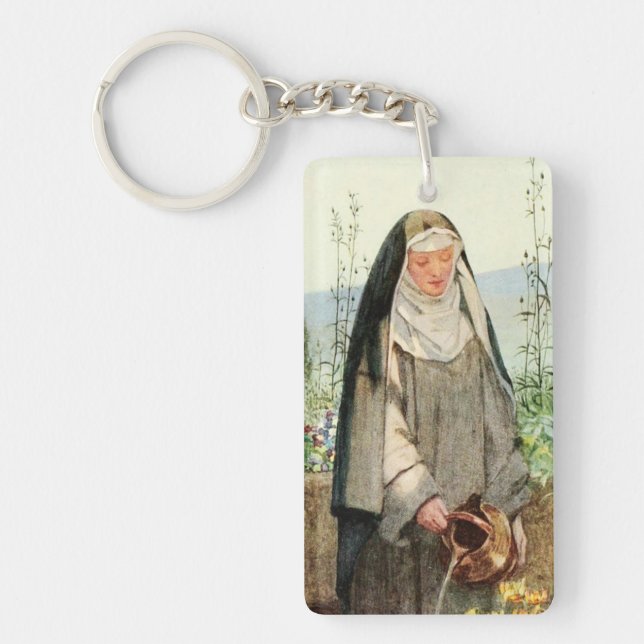 St Clare of Assisi Watering Flowers (M 065) Nyckelring (Framsidan)