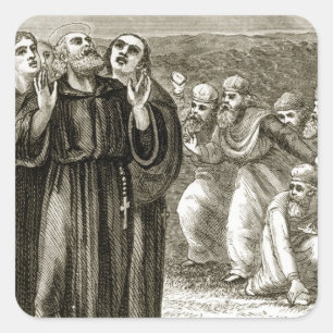 St. Columba, och attackerad av Druids. Fyrkantigt Klistermärke