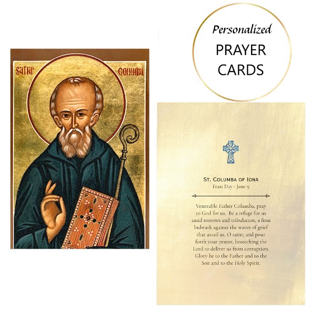 St. Columba of Iona Orthodox Christian Prayer Card Placeringskort (Skapare uppladdad)