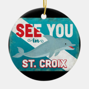 St Croix Dolphin - Retro Vintage resor Julgransprydnad Keramik
