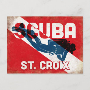 St Croix Scuba Diver - Blue Retro Vykort