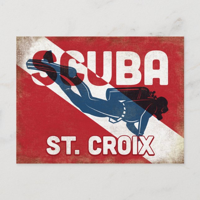 St Croix Scuba Diver - Blue Retro Vykort (Framsida)