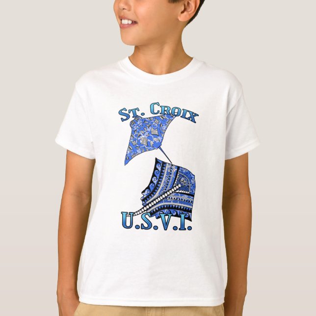 St Croix U V.I. Vacation Tribal Stingray Ocean T Shirt (Framsida)