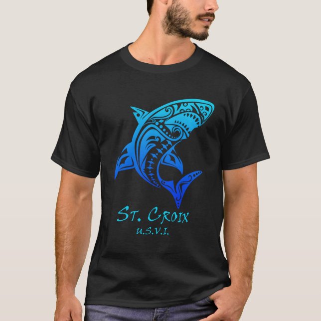 St Croix Usvi Tribal Shark Vacation T Shirt (Framsida)