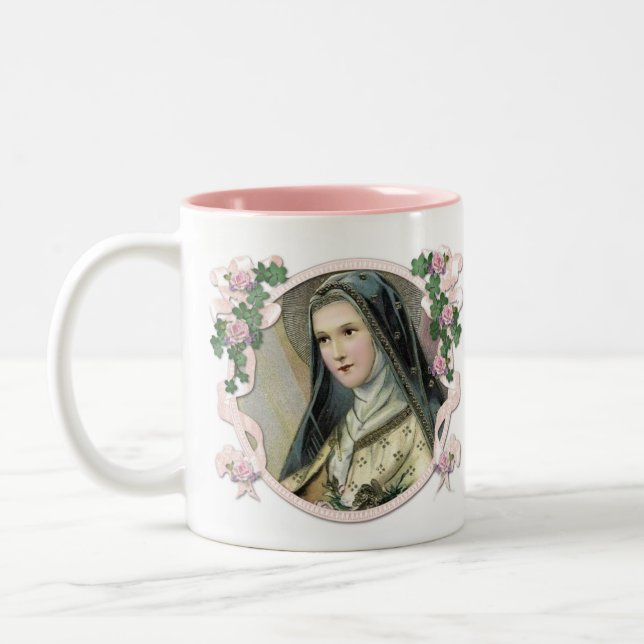 St. Där är den lilla blommiga Religiösan Carmelite Två-Tonad Mugg (Vänster)