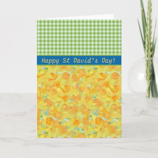 St David's Day Card, Golden Daffodils och Gingham Kort (Framsida)