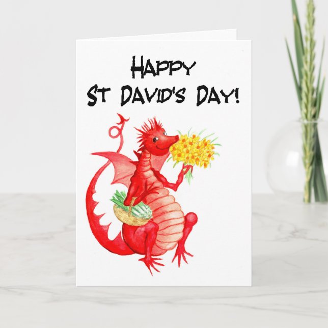 St David's Day Greeting Card: Cute Red Dragon Kort (Framsida)