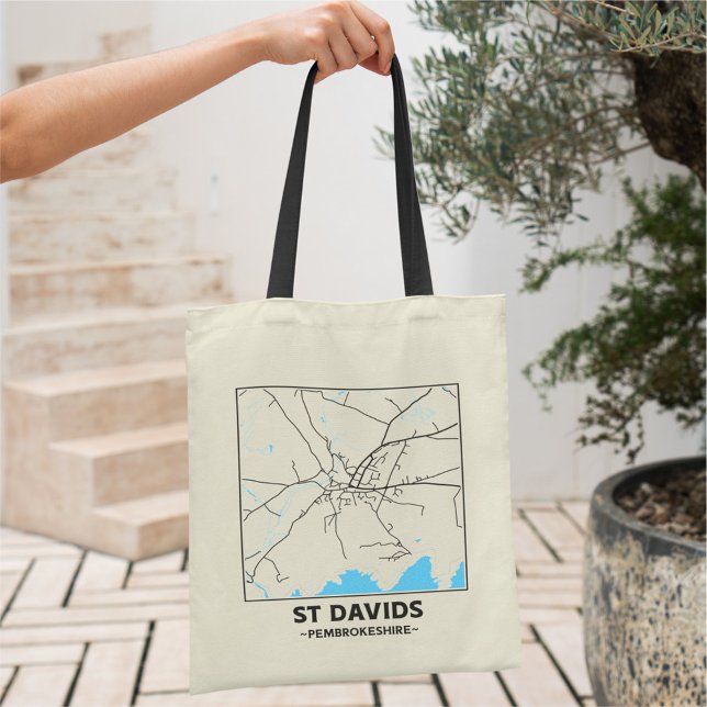 St Davids, Pembrokeshire Stadskarta Totebag Tygkasse (Skapare uppladdad)
