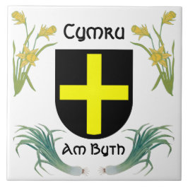 St. David's Shield med Daffodils & Leeks Kakelplatta