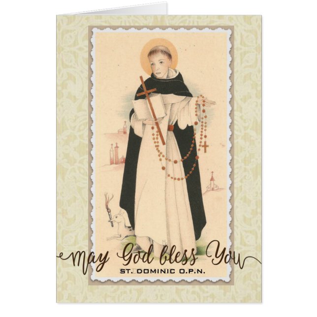 St. Dominic med Rosary | Skriptöverlägg Hälsningskort (Framsidan)