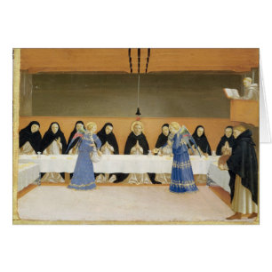 St Dominic och hans följen som matas av änglar Hälsningskort