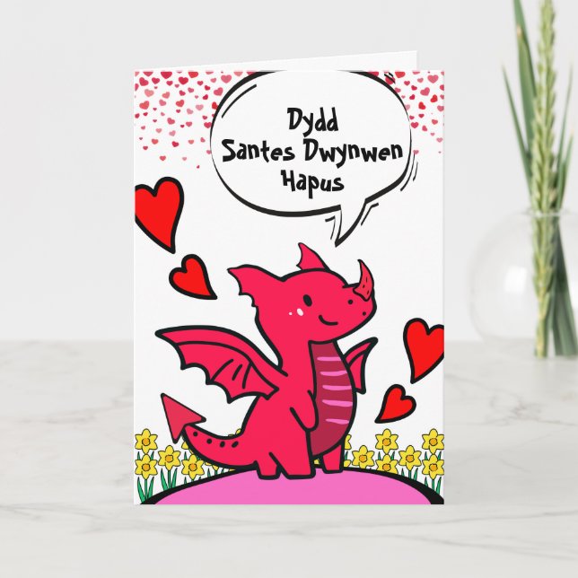 St Dwynwens Day in Welsh Cute Red Dragon Kort (Framsida)