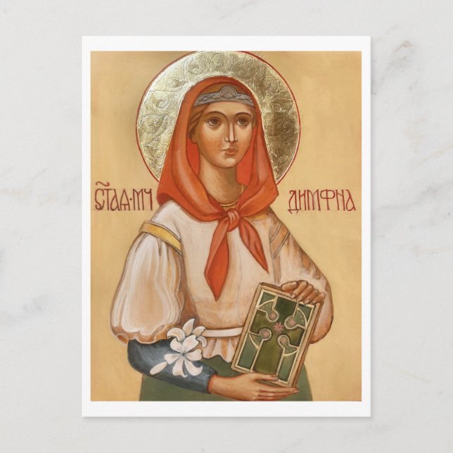 St. Dymphna of Ireland Orthodox Christian Icon Vykort (Framsida)