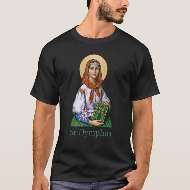 St Dymphna Purity Lily Patron Saint Mental Health T Shirt (Framsida)