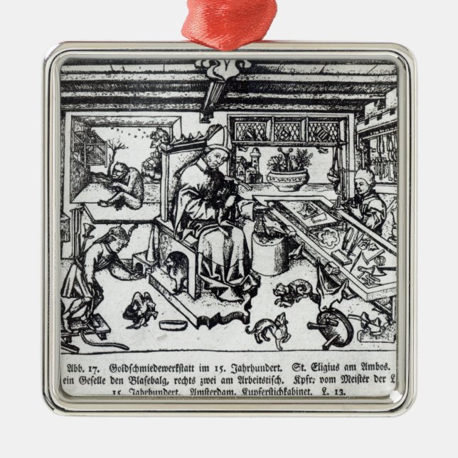 St. Eligius som en guldsmed i hans seminarium Julgransprydnad Metall (Framsidan)
