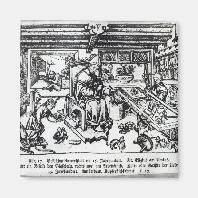 St. Eligius som goldsmith i sin workshop Magnet (Framsidan)