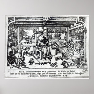 St. Eligius som goldsmith i sin workshop Poster
