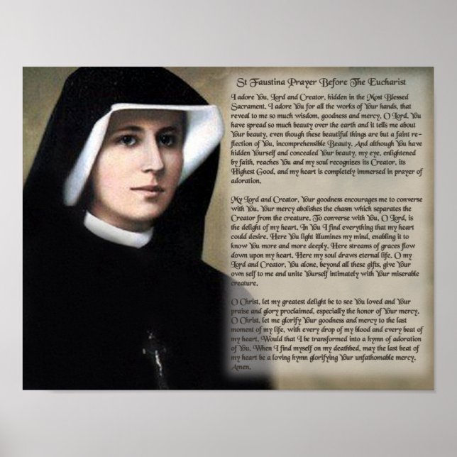 St. Faustina Prayer före Eucharist. Poster (Framsidan)