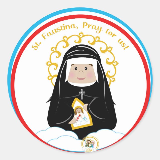 St. Faustina Sticker Runt Klistermärke (Framsida)