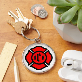 St. Florians Kor med Monogram Rund Silverfärgad Nyckelring