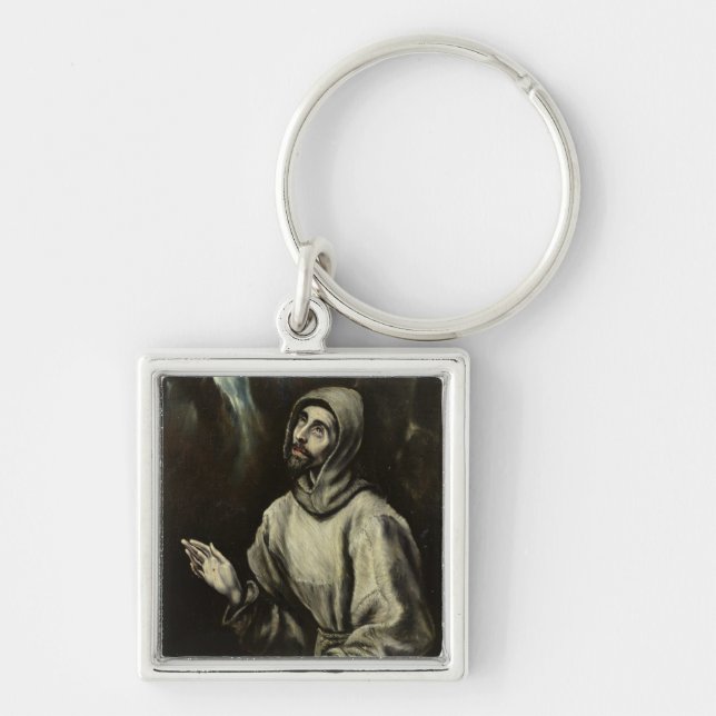 St Francis av Assisi Fyrkantig Silverfärgad Nyckelring (Framsidan)