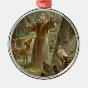 St Francis av Assisi omgav vid djur Julgransprydnad Metall