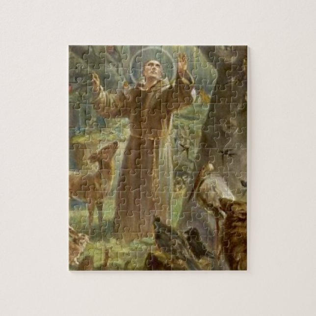 St Francis av Assisi omgav vid djur Pussel (Vertikal)