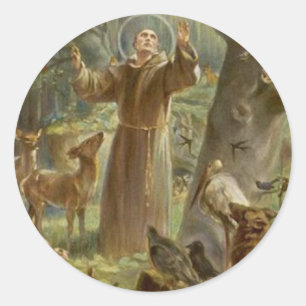 St Francis av Assisi omgav vid djur Runt Klistermärke