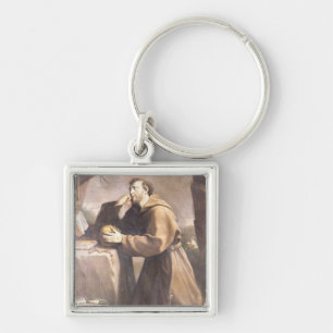 St Francis av Assisi på bönen Fyrkantig Silverfärgad Nyckelring