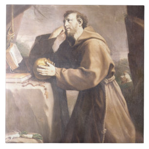 St Francis av Assisi på bönen Kakelplatta