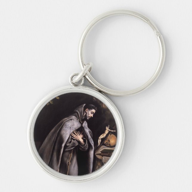 St Francis av Assisi Rund Silverfärgad Nyckelring (Framsidan)