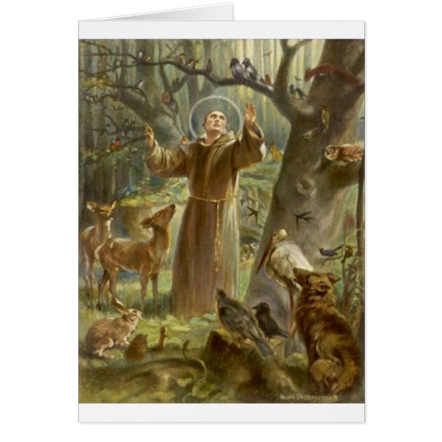 St Francis av Assisi som predikar till djuren Hälsningskort (Framsidan)