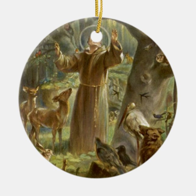 St Francis av Assisi som predikar till djuren Julgransprydnad Keramik (Framsidan)