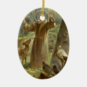 St Francis av Assisi som predikar till djuren Julgransprydnad Keramik