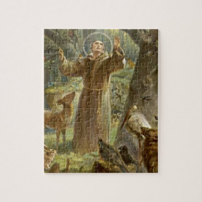 St Francis av Assisi som predikar till djuren Pussel (Vertikal)