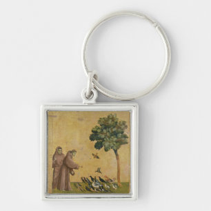 St Francis av Assisi som predikar till fåglarna Fyrkantig Silverfärgad Nyckelring