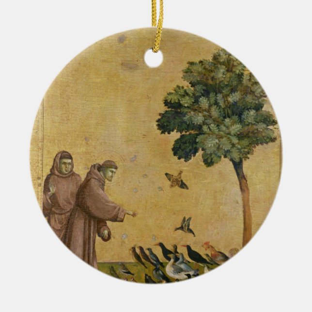St Francis av Assisi som predikar till fåglarna Julgransprydnad Keramik (Framsidan)