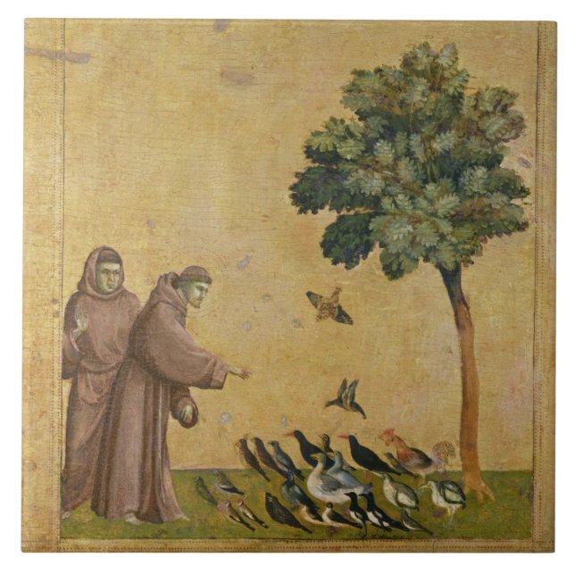 St Francis av Assisi som predikar till fåglarna Kakelplatta (Framsidan)