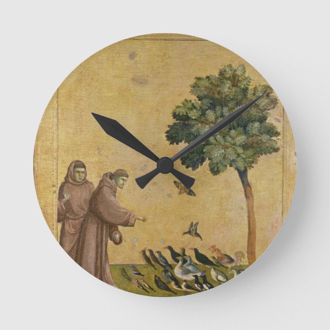 St Francis av Assisi som predikar till fåglarna Rund Klocka (Framsida)